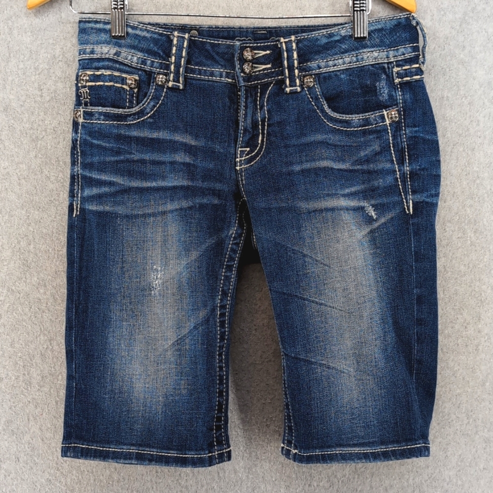 Miss Me Fleur de Lis Western Chic Modern Y2K Women's Bermuda Jean Shorts Size 28